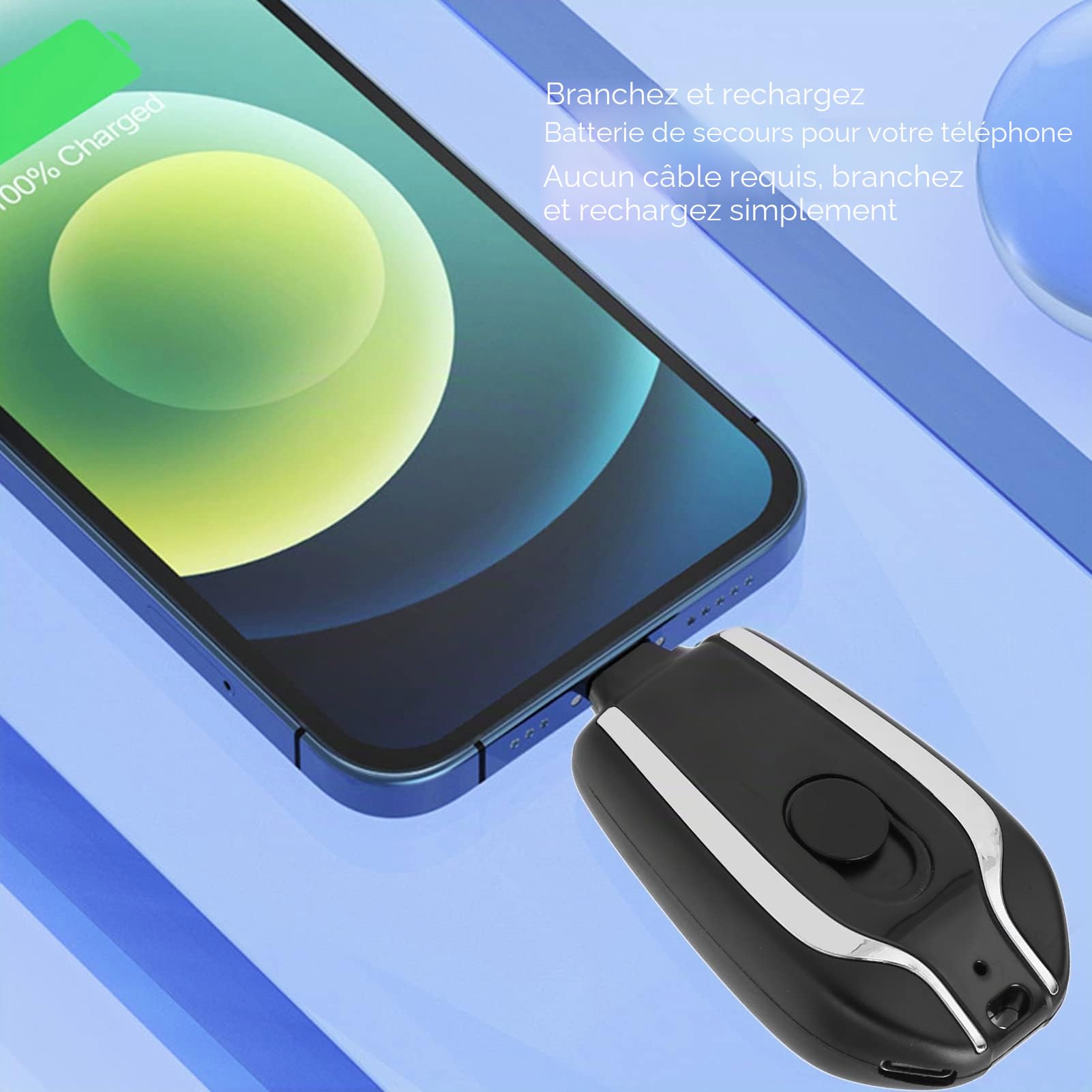 Porte-clés Chargeur Portable pour Andriod, 1500mAh Mini Power Pod d'urgence Petite Batterie de Banque d'alimentation, Chargeur de Téléphone Portable à Rapide Portable (Noir)