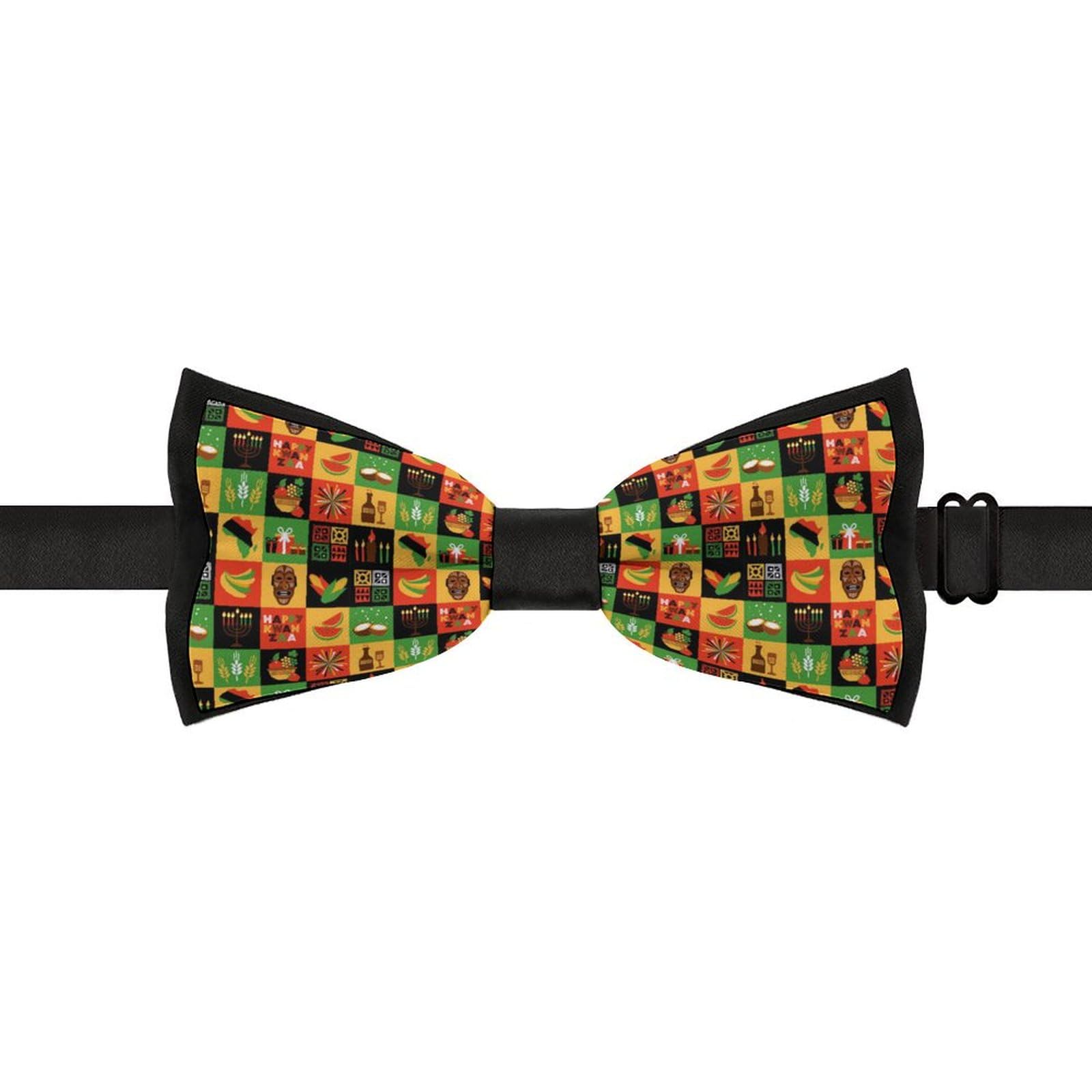 GoasNei Happy Kwanzaa African American Heritage Festival Bow Tie for Men Adjustable Necktie Funny Tie Neck Ties for Weddings Party