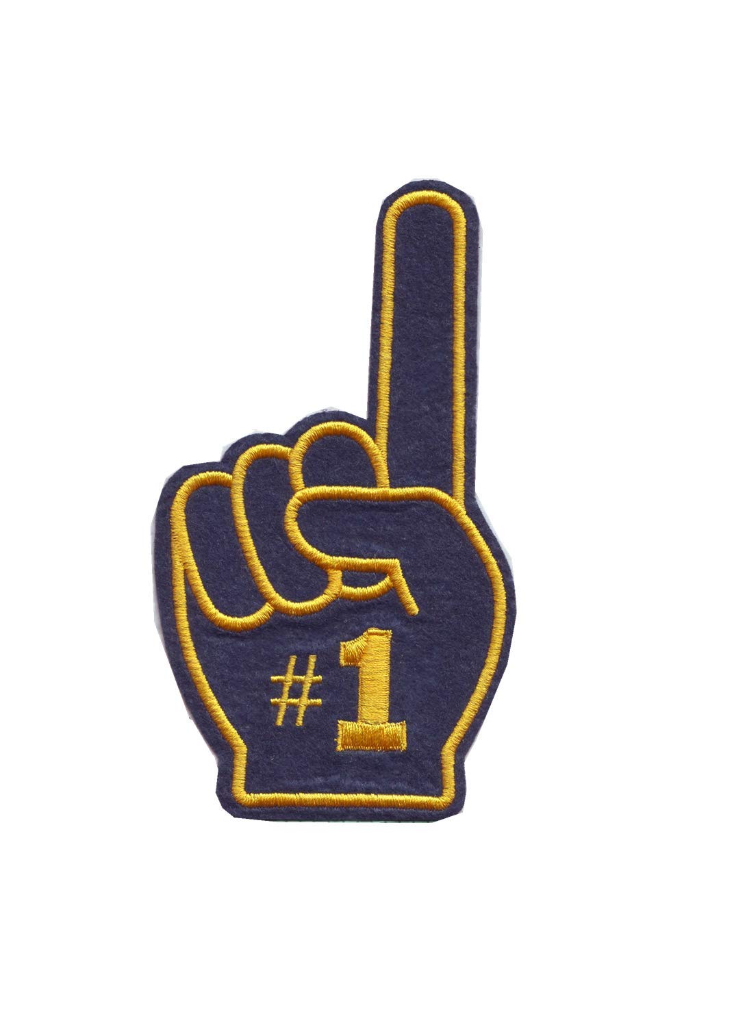 #1 Fan Hand Finger Patch 6" Iron On Jersey T-Shirt Jacket (Navy / Yellow)