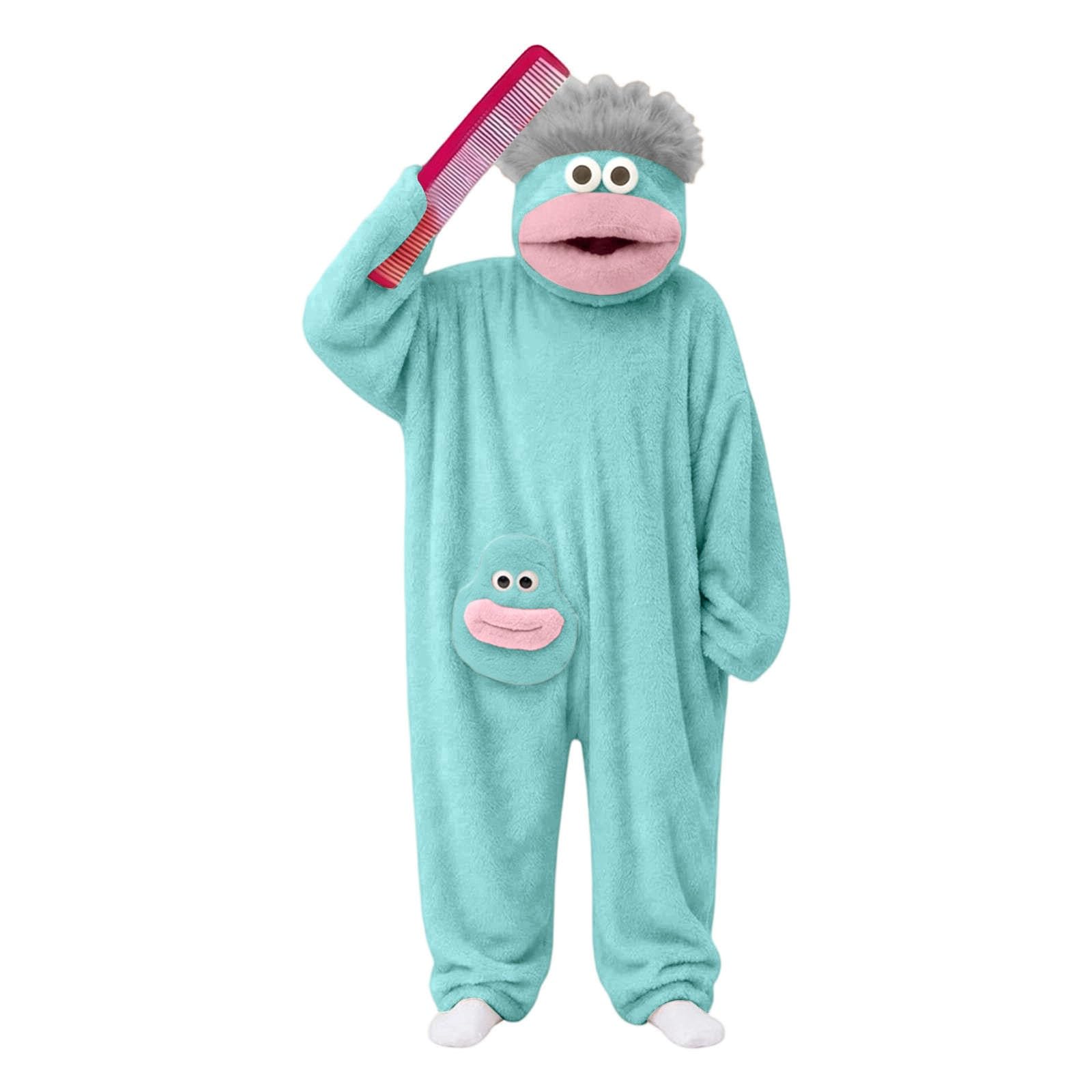 Funny Silly Onesie Kids Halloween Costume Hooded Jumpsuit Big Mouth Monster Funny Silly Onesie Kids Halloween Costume Hooded Jumpsuit Big Mouth Monster (A-2-Sky Blue, 4-5 Years) — image 1