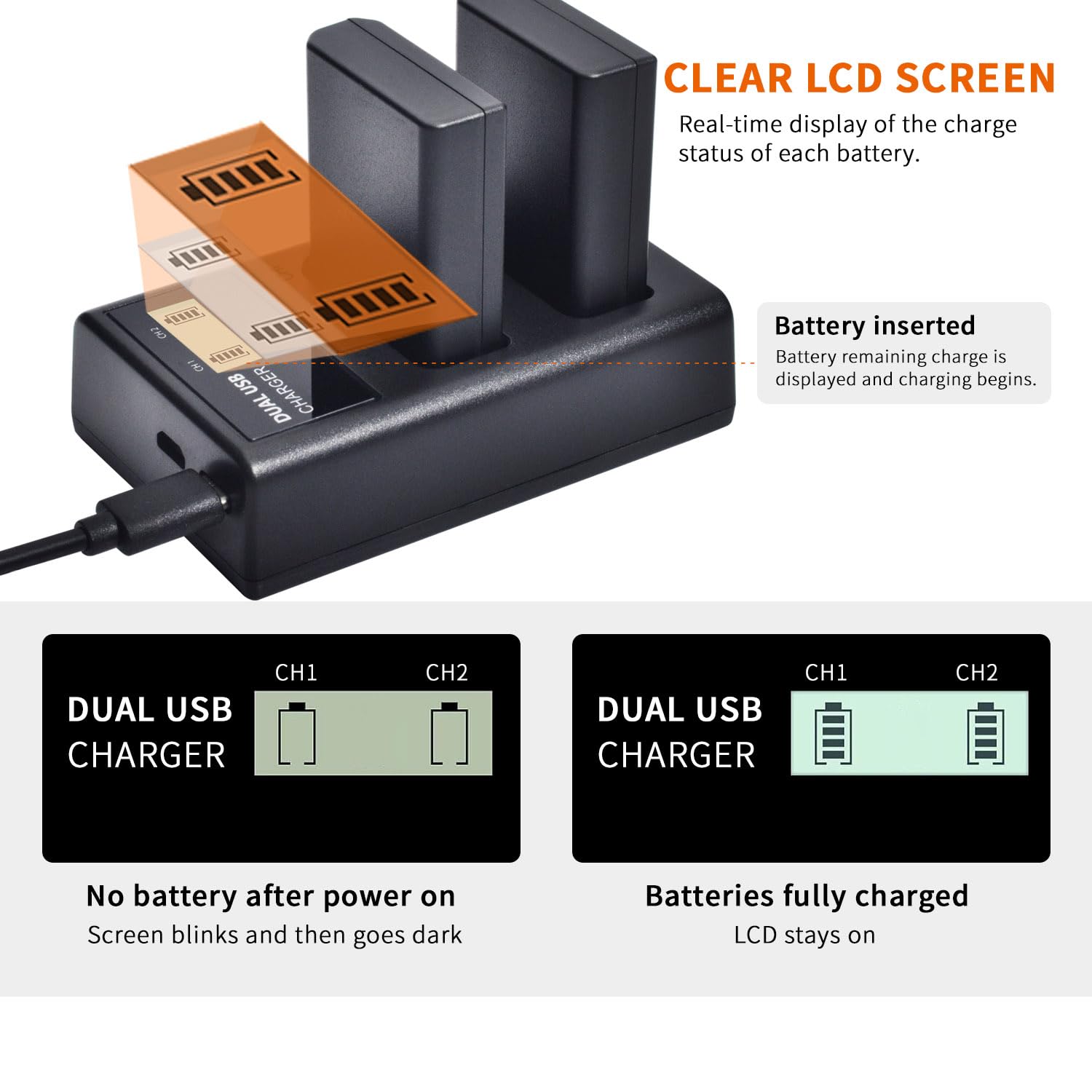 QUMOX EN-EL14 EN-EL14a Batterie (Paquet de 2) et Double Chargeur USB LCD Compact pour Appareil Photo Nikon D5500, D5300, D3300, D5100, D5200, D3100, Nikon DF, D3200, P7100, P7700