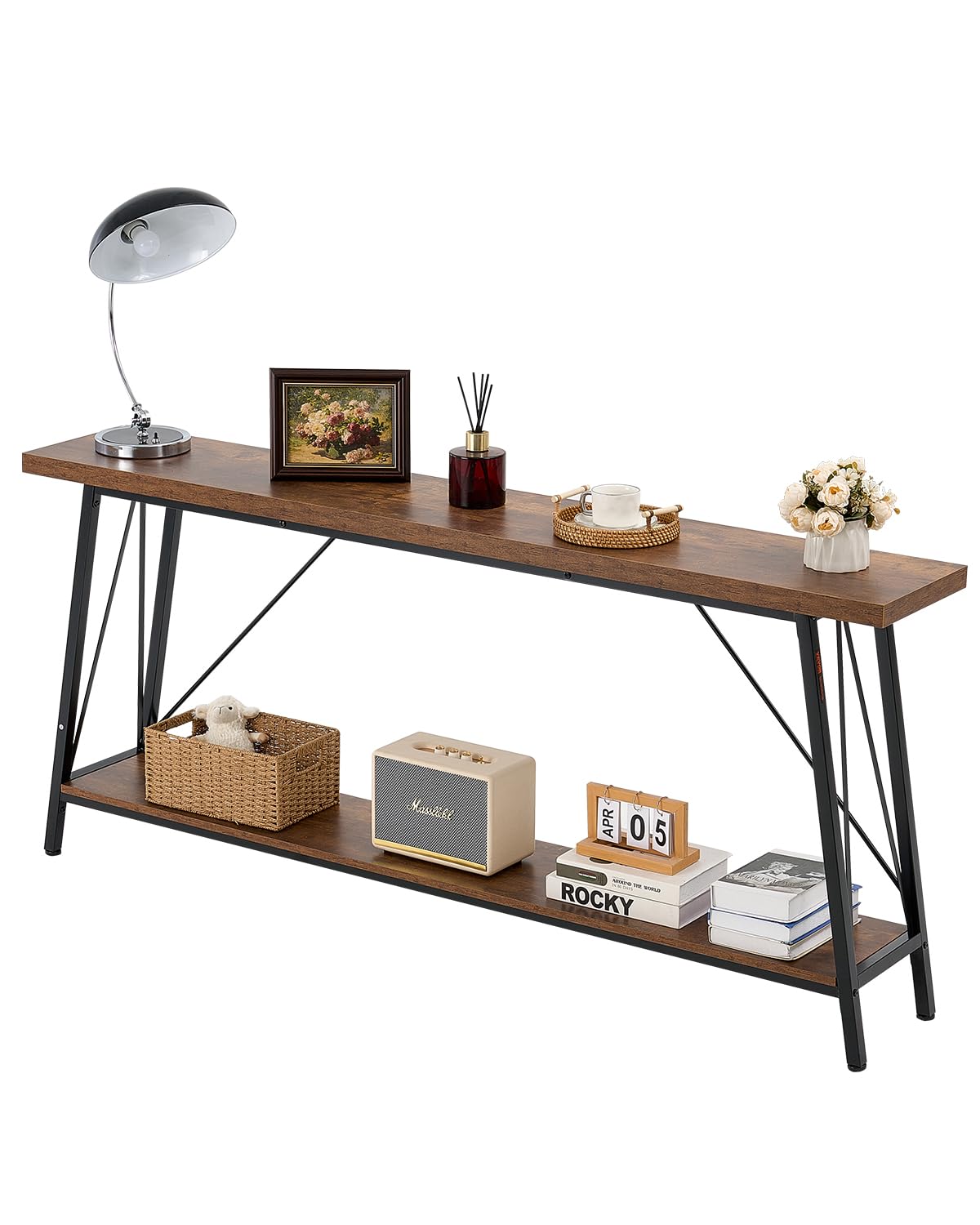VEVOR Narrow Console Sofa Table, 70.9 inches Behind Couch Table, 2-Tier Long Entryway Table and Skinny Hallway Table, Narrow Sofa Table with Metal Frame, for Entryway, Hallway, Living Room & Bedroom
