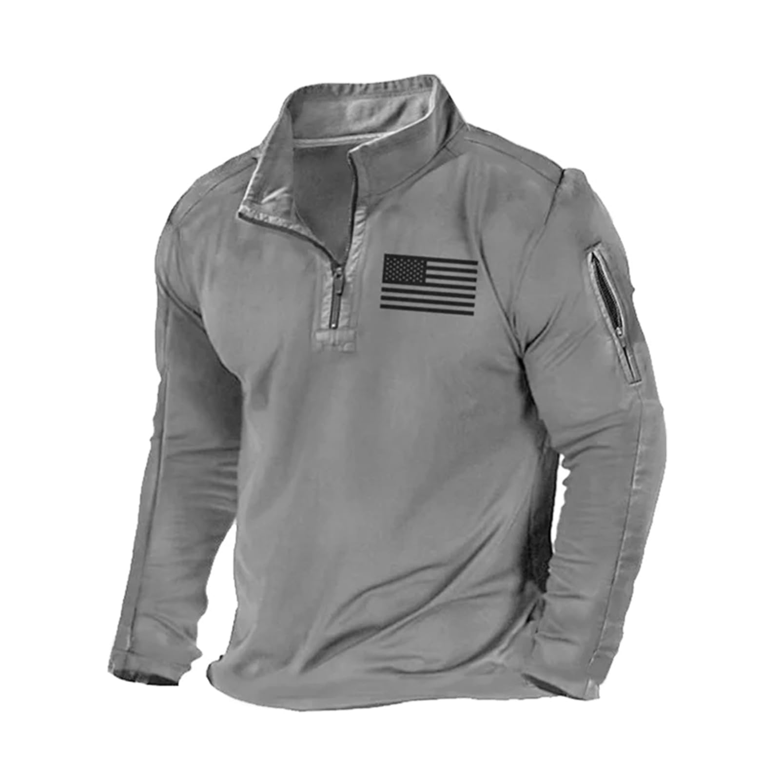 Men's USA Flag Graphic Pocket Pullover American Patriotic 1/4 Zip Stand Collar Long Sleeve Sweatshirts