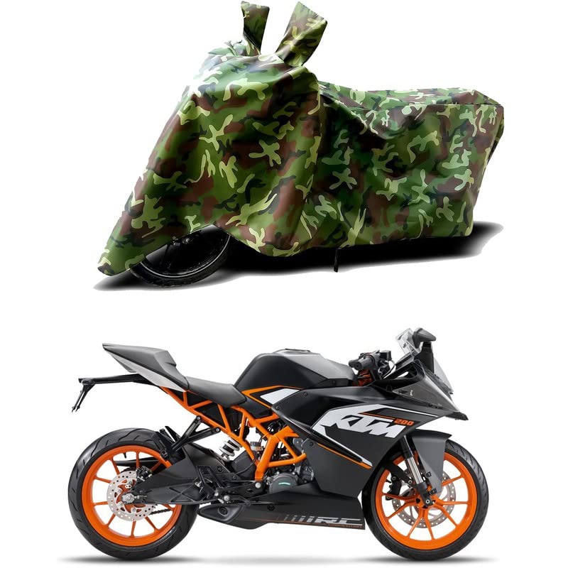 Image of 100% Water Resistant Full Bike Scooty Two Wheeler Body Cover Compatible for KTM RC 200 STD /UV-Rays /Heat Protection /Birds Dropping /Scratchproof /Dust Proof /Waterproof /All Varients[Green MJ]