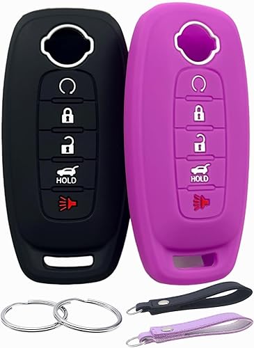 Vista 7 de Funda de goma de silicona para llavero compatible con Nissan Pathfinder Rogue (5 botones, negro/blanco/negro/blanco)