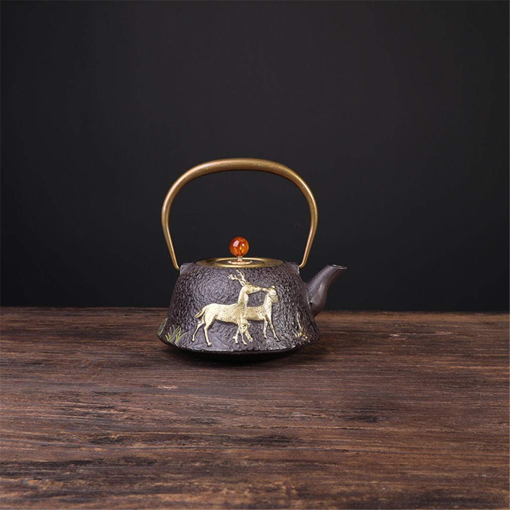 Teapot Teapots Cast Iron Handmade Teapot Infuser To Brew Loose Leaf Tea Single Home Kettle Uncoated Vintage Cast Iron Kettle (Color : Zhulu Central Plains)