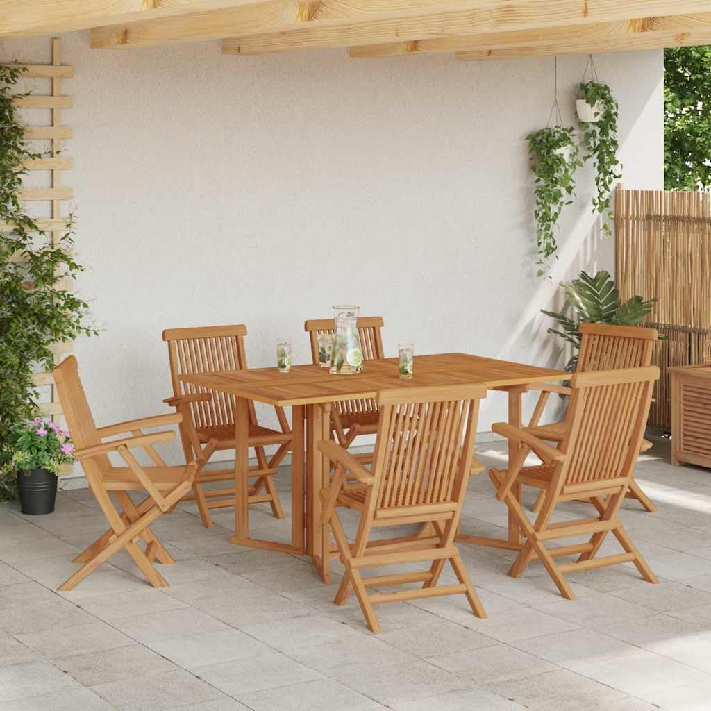 Generico Set da Pranzo per Giardino 7 PCS Marrone Legno di Teak Solido,Mobili,Mobili da Giardino,Mobili e sedie da Giardino,Sedie da Giardino,Marrone,70.8 kg,3155339
