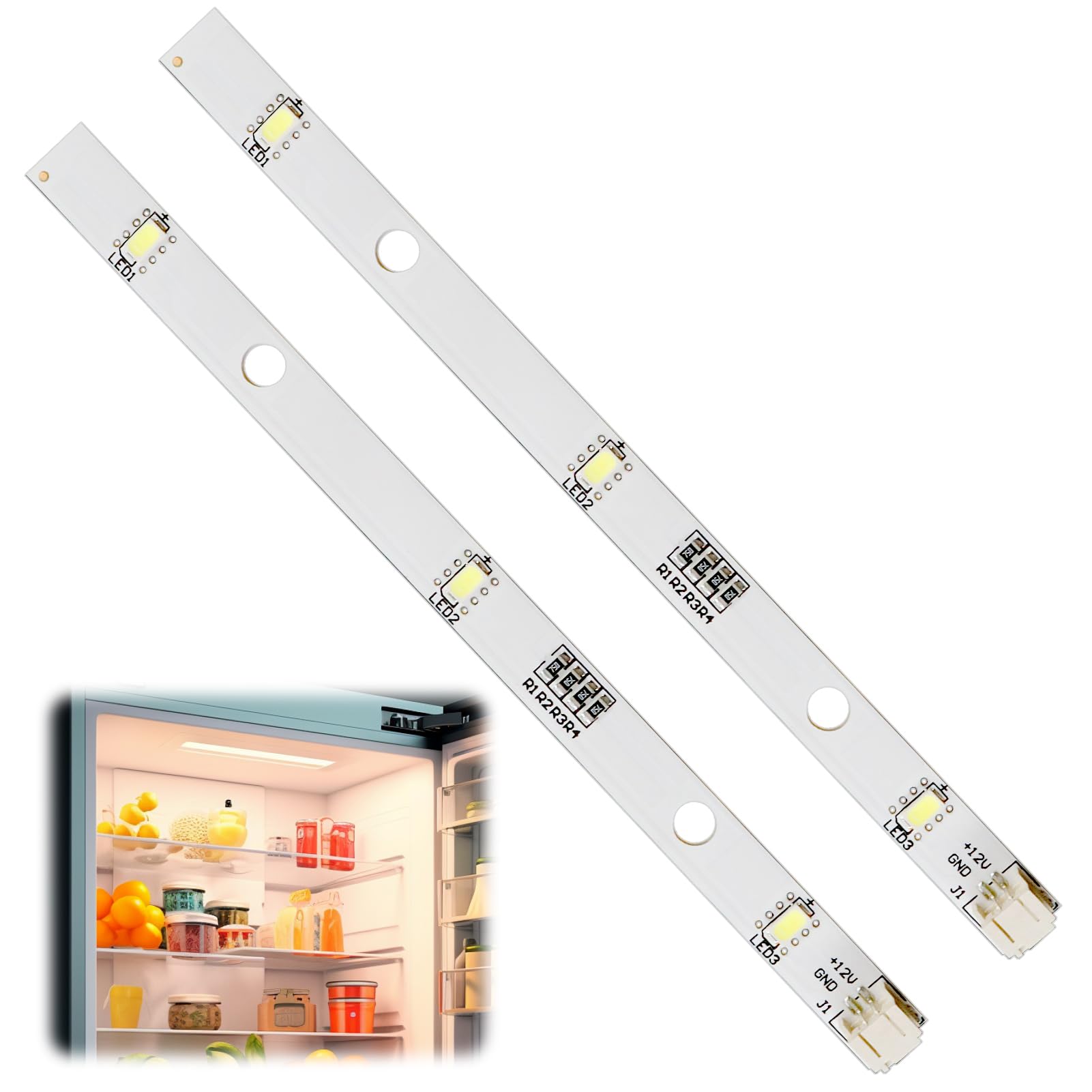 2 Stück LED-Lichtleiste für Rongsheng/Hisense,LED Kühlschranklampe,Kühlschrank Ersatzteile,Lichtleisten für kühlschrank,kompatibel E349766 MDDZ-162A 1629348 DC12V 2W