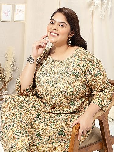 Image of MIRCHI FASHION Women Cotton Regular Plus Size Embroidered Printed Anarkali Kurti