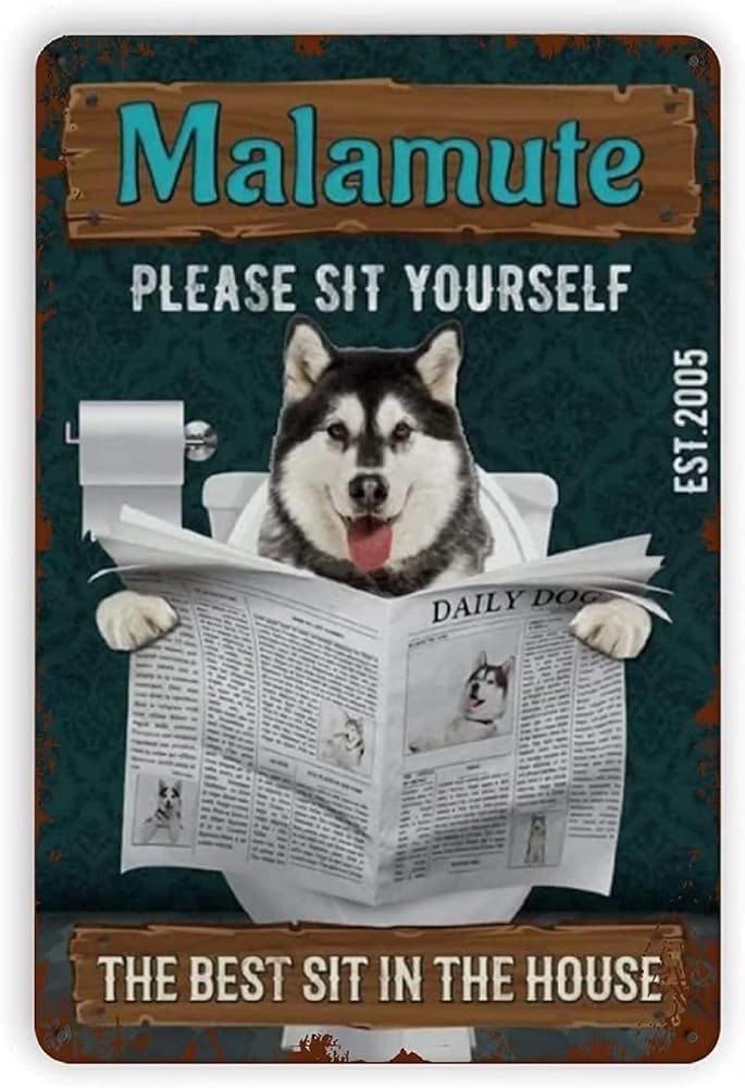 rayprint Metal Tin Sign Malamute Please Sit Yourself Vintage Signs Retro Tin Signs Aluminum Sign for Bar Home Wall Metal Decoration 8x12 Inch