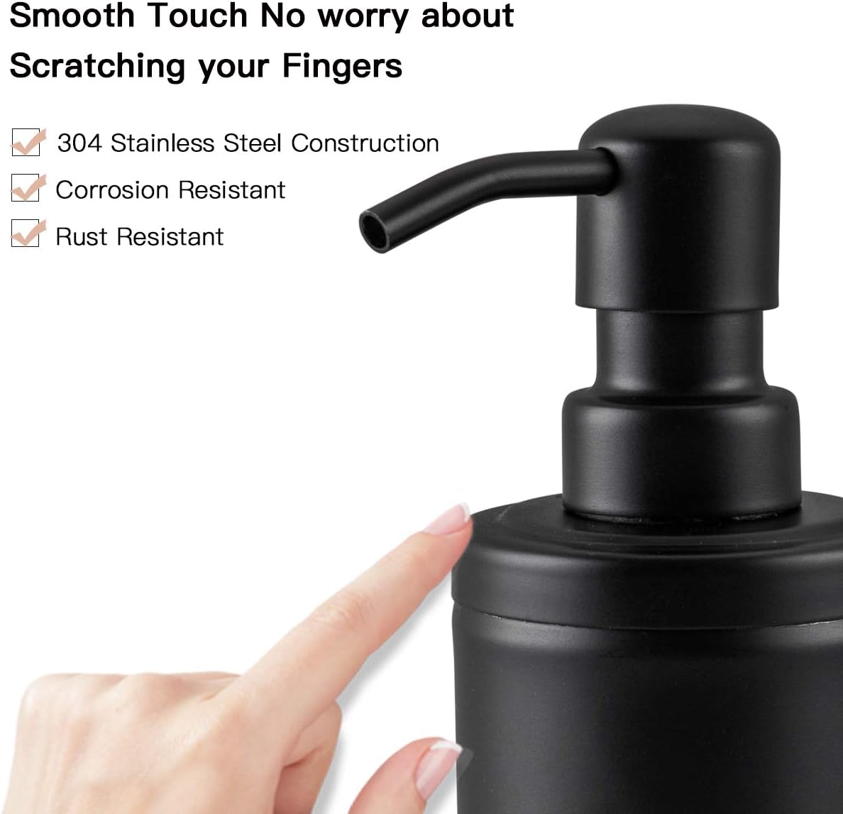GAPPO Matte Black Soap Dispenser Stainless Steel Metal Pump Hand Lotion Bottle for Bathroom, Bedroom and Kitchen(300ML/10.15Ounce) - Image 2