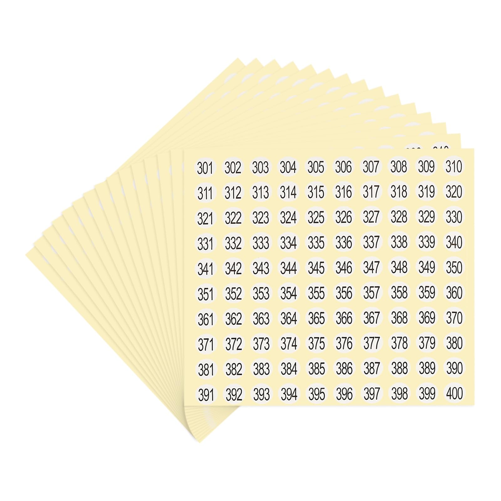 PATIKIL 15 Sheets Number Stickers Number 301-400 Round Sticker 0.4 Inch Self-Adhesive Small Label for Inventory Organizing Storage