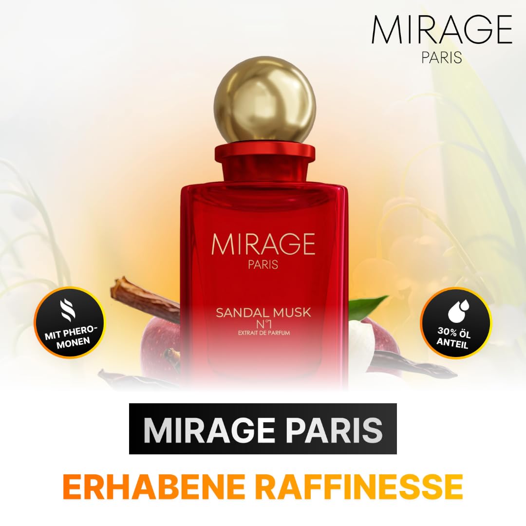 Sandal Musk No.1 – Extrait de Parfum Unisex (30% Duftöl), mit Pheromonen, langanhaltend & elegant, Sandelholz & Moschus, 50 ml + gratis Duftprobe