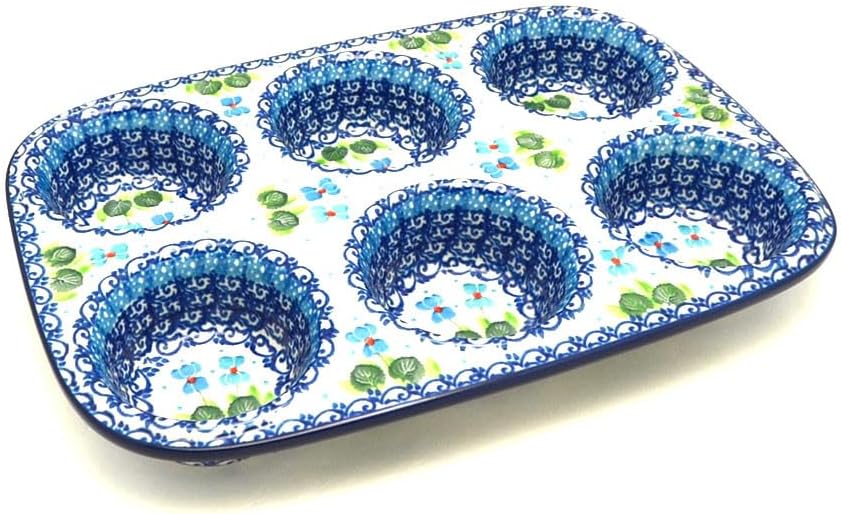 Polish Pottery Muffin Pan - Dutch Iris