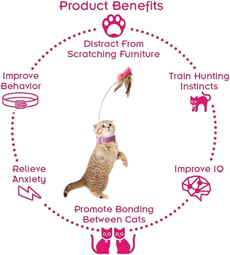 Miniatura 5 de Abnaok Juguetes de collar de plumas para gatos, juguetes interactivos para gatos de interior, collar de varita, divertido juguete para gatos con