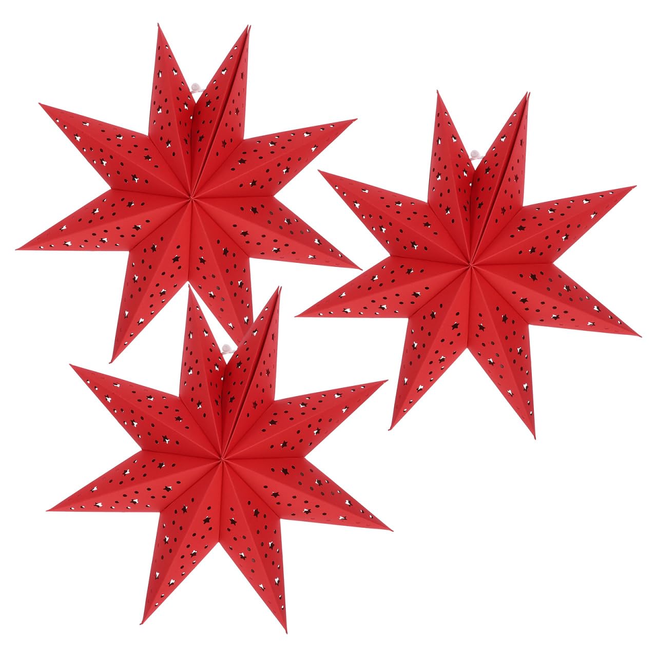 Tofficu 3pcs Decorations Paper Star Lantern Covers, Christmas Nine Pointed Shades Hanging Decorations Paper Lantern for Ceiling Home Decor Festive Xmas Holiday Celebrations (Red)