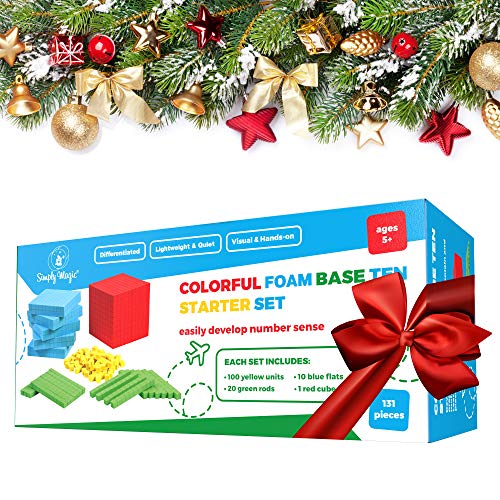 Simply Magic 131 PCS Foam Base Ten Blocks for Math - Place Value Blocks, Base 10 Math Manipulatives K-3, Math Counters, Number Blocks, Math Cubes, Kids Counting Blocks, Kindergarten 1st 2nd 3rd Grade