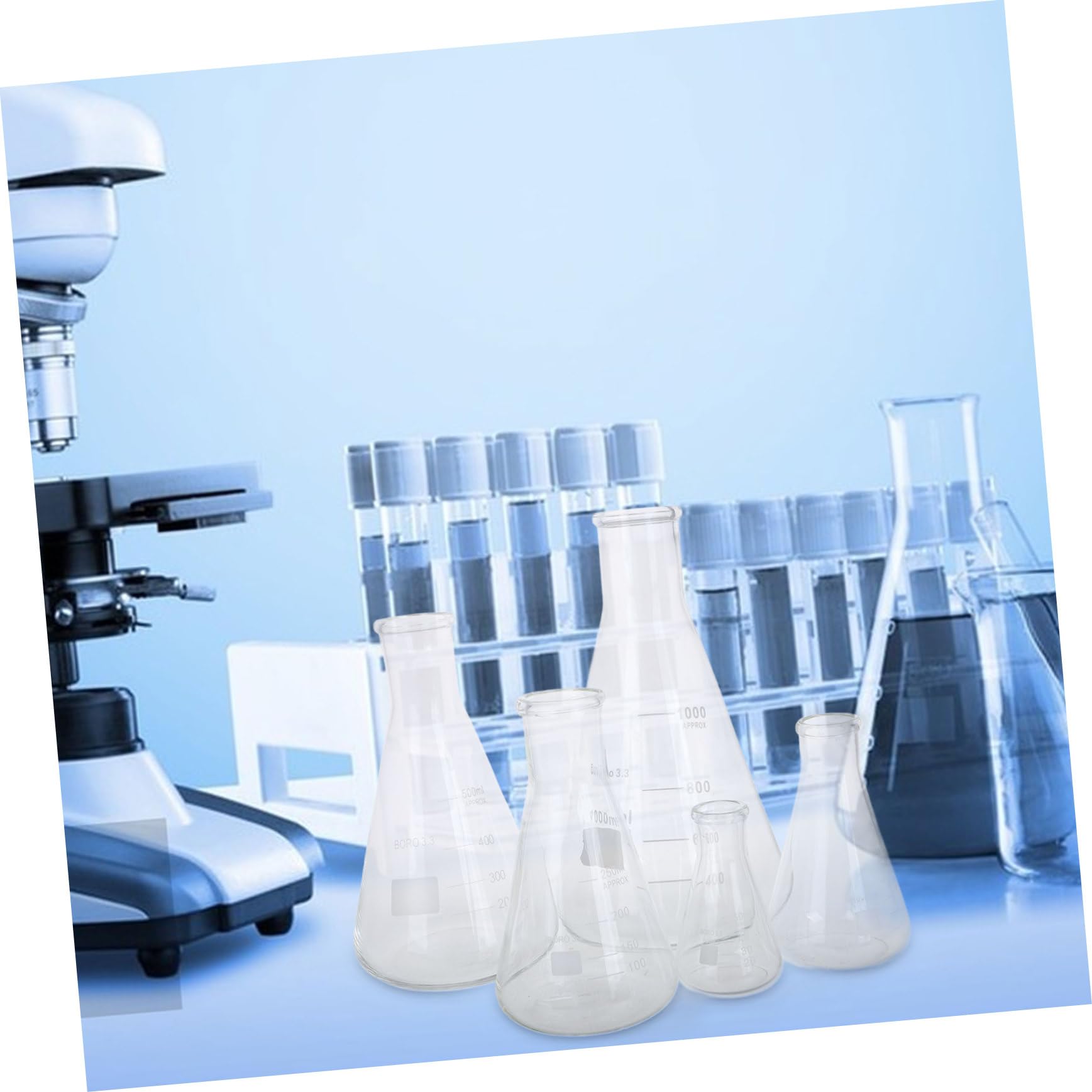 Zerodeko Matraces Erlenmeyer Juego de 5 de Vidrio de Borosilicato y Diseño Cónico Base Triangular, Capacidad Variada para Experimentos de Laboratorio y Química