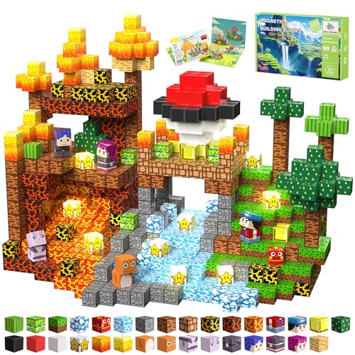 SSAWER Light Up 208PCS Magnetic Blocks Magnetic Building Blocks Light Up Stacking Magnets for Kids Sensory Toy for STEM Constructions Magnet Blocks for Boys Girls Age 3+ Birthday Gifts