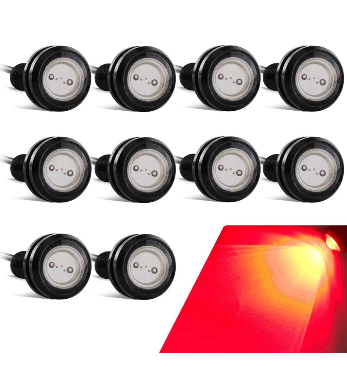 AUTO MT 10pcs 18mm Eagle Eye Led Lights High Power 9W Red Daytime Running Light Car Motorcycle DRL Car Marker Light Fog Lamp Backup Marker Light (10PC/SET RED 18MM 9W Eagle Eye Led Lights)