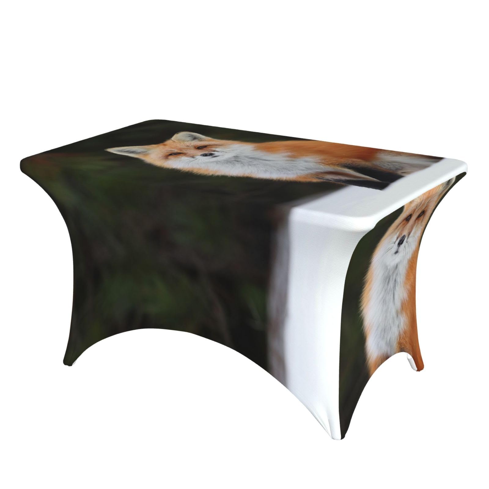 Dcehgew Funny Fox 4Ft Spandex Rectangular Table Cloth, Printed Fitted Elastic Tablecloths Washable Table Cover For Event, Wedding, Banquet & Party