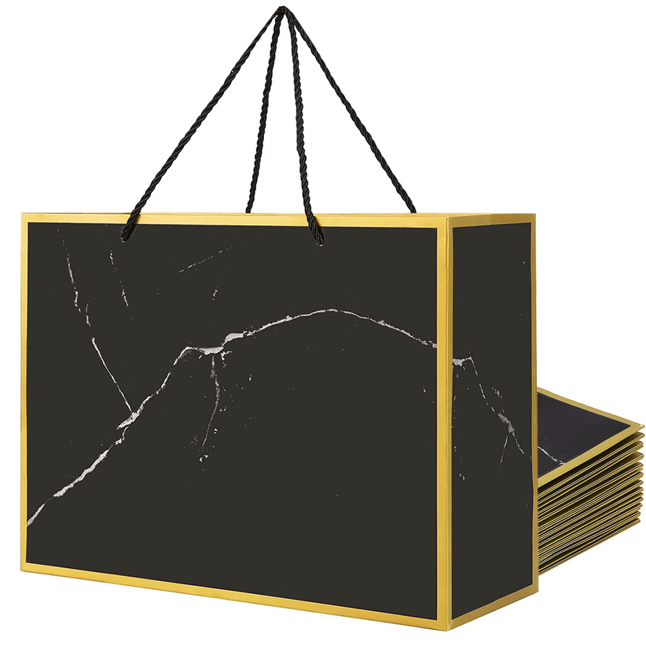 Cmecial 10 Marble Extra Large Gift Bags Bulk16x6x12 Inch, Gold Black with Handles, Paper Groomsmen Size, for Presents