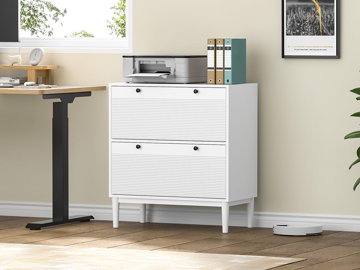 Armoire de Bureau 2 tiroirs 75x40x81 cm Blanche - Classement pour Documents Lettre, Légal, A4, Meuble de Rangement Moderne pour Chambre, entrée, Salon