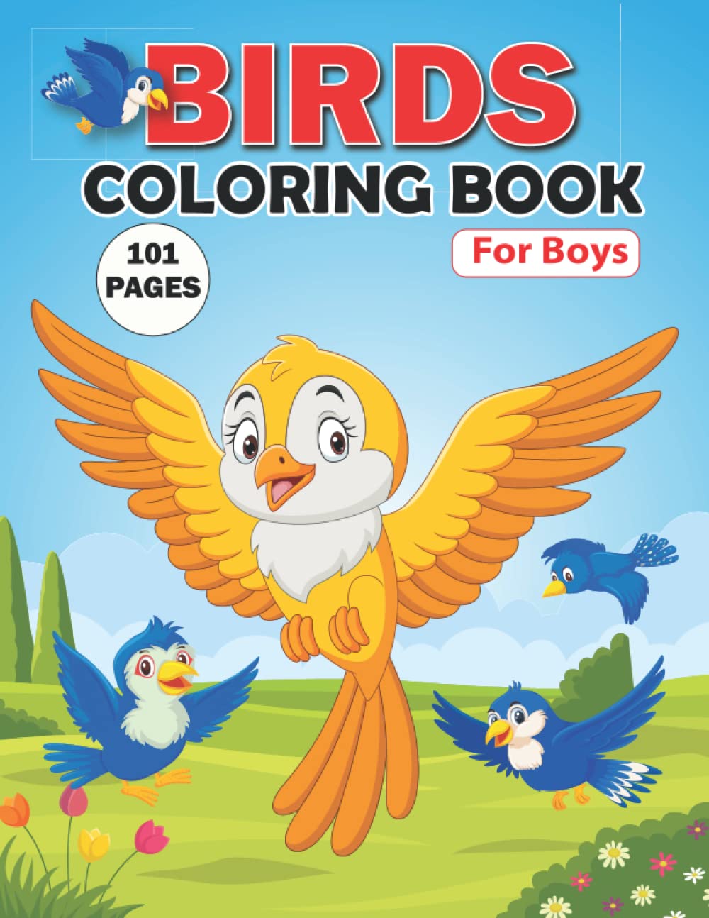 BIRDS COLORING BOOK FOR BOYS: Cute birds coloring book with facts. A huge number of coloring pages are included inside this book. Great gift idea for children.