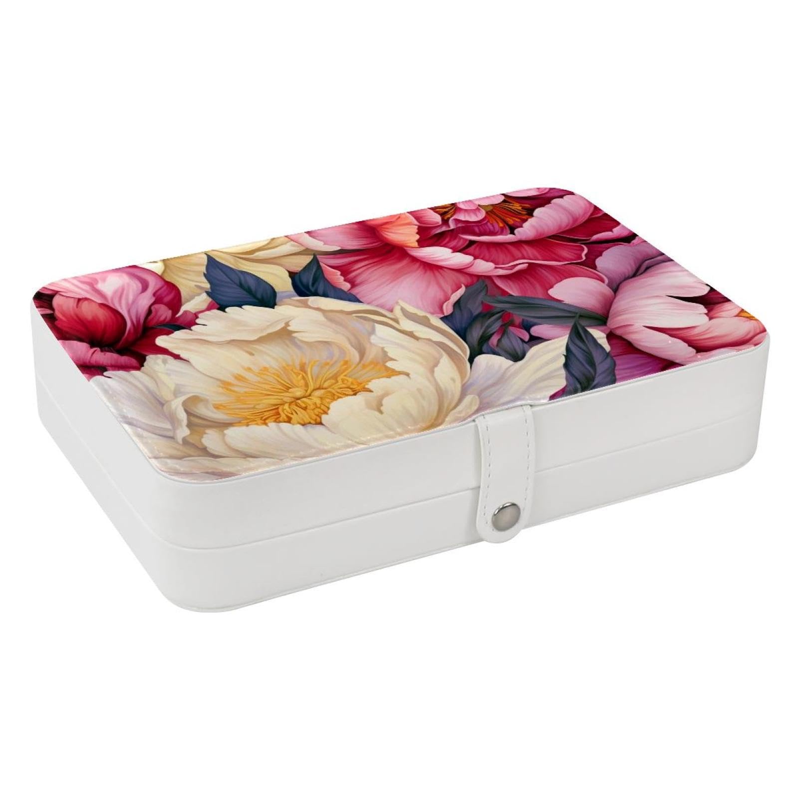 Travel Jewelry Case Large PU Jewelry Box, Brilliant Peony H Exquisite Jewelry Case, Jewelry Travel Organizer Storage Holder Boxes for Girl Women
