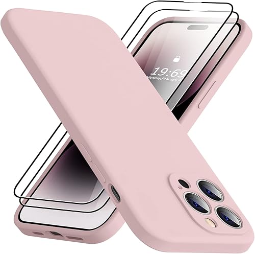 Funda compatible con iPhone 14 Pro para mujer, con 2 protectores de pantalla de vidrio templado 9H, protección de cámara forro de microfibra Funda