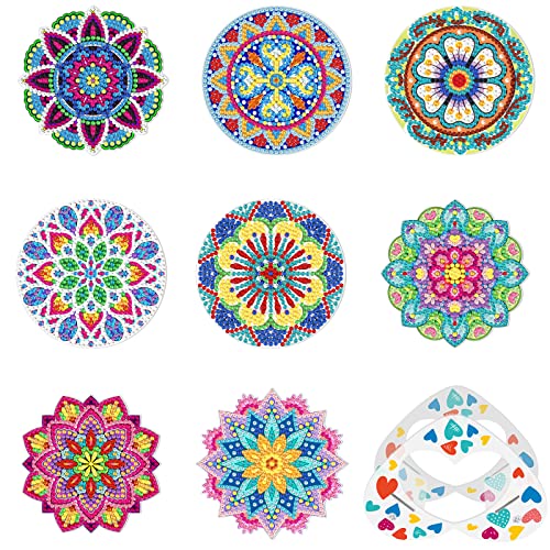 Huacan Paquete de 8 posavasos de pintura de diamantes con soporte, posavasos de mandala, kits de pintura de diamantes para principiantes y adultos y niños, suministros de manualidades de regalo Cover