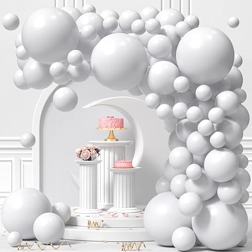 KALOR Kit de arco de guirnalda de globos blancos, 110 unidades, diferentes tamaños, globos de fiesta de 1812105 pulgadas, globos de fiesta para disponible en Yaxa Peru