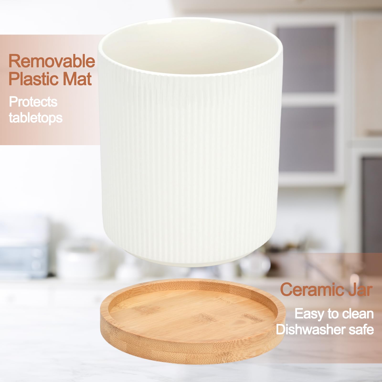 Keramik Küchenutensilienhalter 360° Drehbarer– 15 x 20 cm Utensilien-Organizer Große Utensilienhalter küche für Löffel, Pfannenwender und Besteck | Weiße Reliefglasur kitchen decor