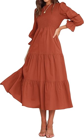 BTFBM Women Casual Long Sleeve Crew Neck Fall Dress Bohemian Relaxed Fit Floral Flowy Maxi Dresses Tiered Cocktail Dress