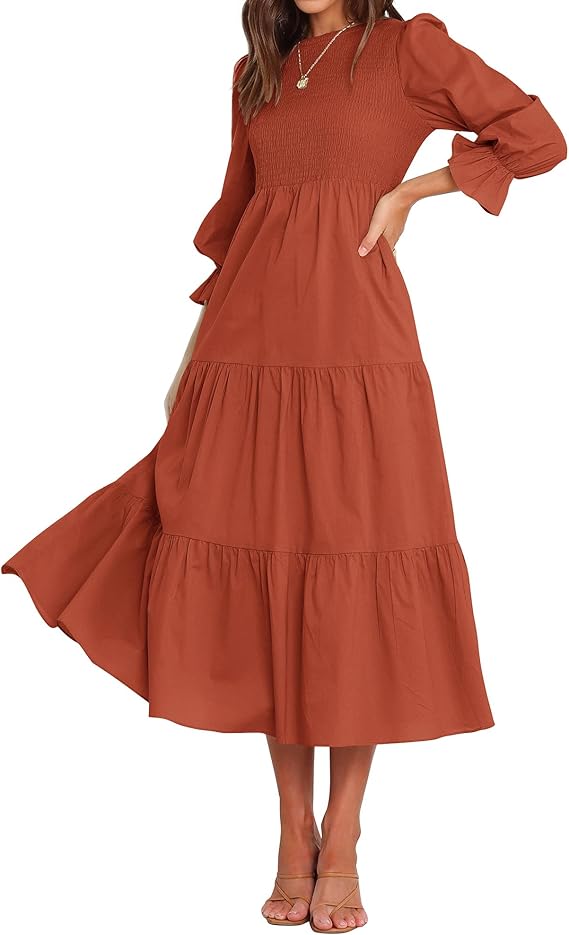 BTFBM Women Casual Long Sleeve Crew Neck Fall Dress Bohemian Relaxed Fit Floral Flowy Maxi Dresses Tiered Cocktail Dress