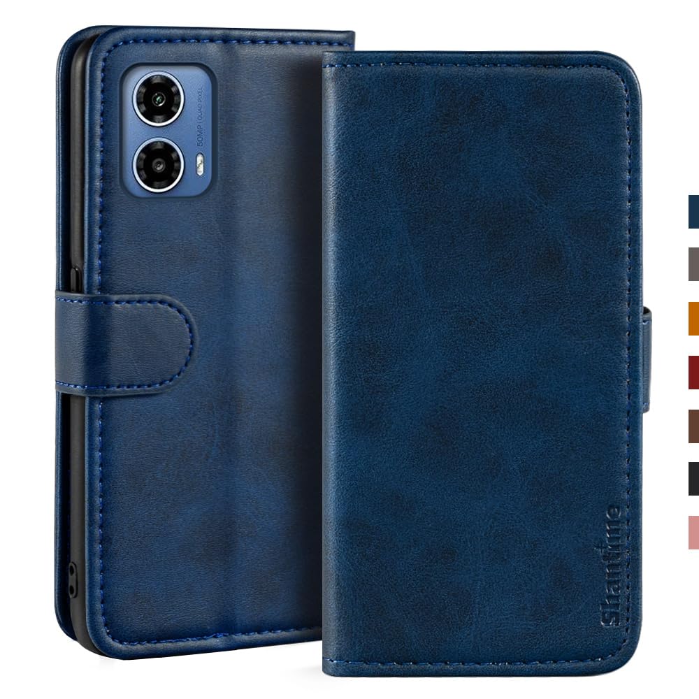 DESSEN Custodia Portafoglio Motorola Moto G34 In Pelle PU Premium Con Slot Carte E Supporto (Blu)