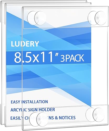 Ludery Soporte acrílico para ventana de 8.5 x 11 pulgadas con 4 ventosas, marcos de acrílico transparente para ventana de vidrio, soporte para