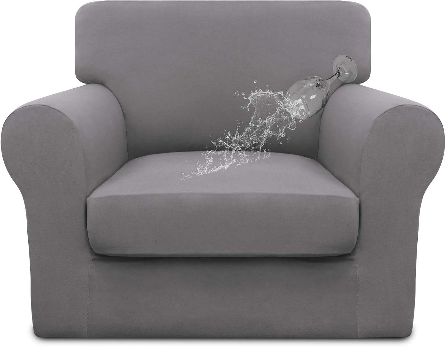 Easy-Going 100% Dual Waterproof 2 Pieces Chair Cover Stretch Soft Couch Cover for Dogs, Sofa Slipcover for 1 Separate Cushion Couch Leakproof Furniture Protector for Kids, Pets Light Gray