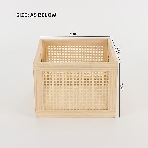 Miniatura 3 de YAHUAN Caja de Almacenamiento de Madera de Bambú Cubos Organizadores de Almacenamiento Contenedores Decorativos Cesta Cuadrada de Madera Cajas de