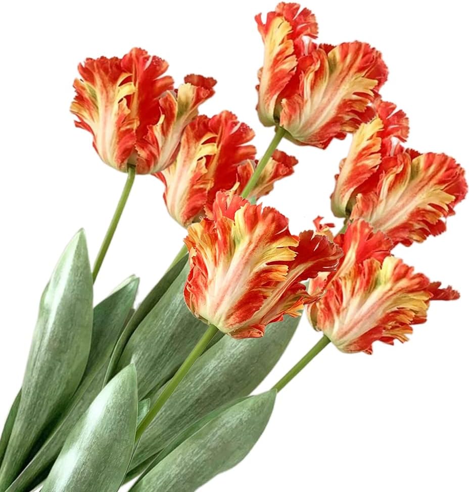 6Pcs 3D Parrot Tulips Artificial Flowers Faux Tulips Real