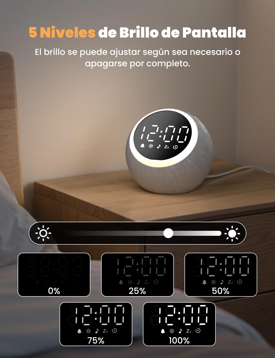 LIORQUE Despertador Luz con Ruido Blanco, 25 Sonidos Calmantes, Volumen Ajustable y Luz Nocturna, Temporizador para Dormir, Ideal para Bebés Niños Adultos, Reloj Despertador Digital para Dormitorios