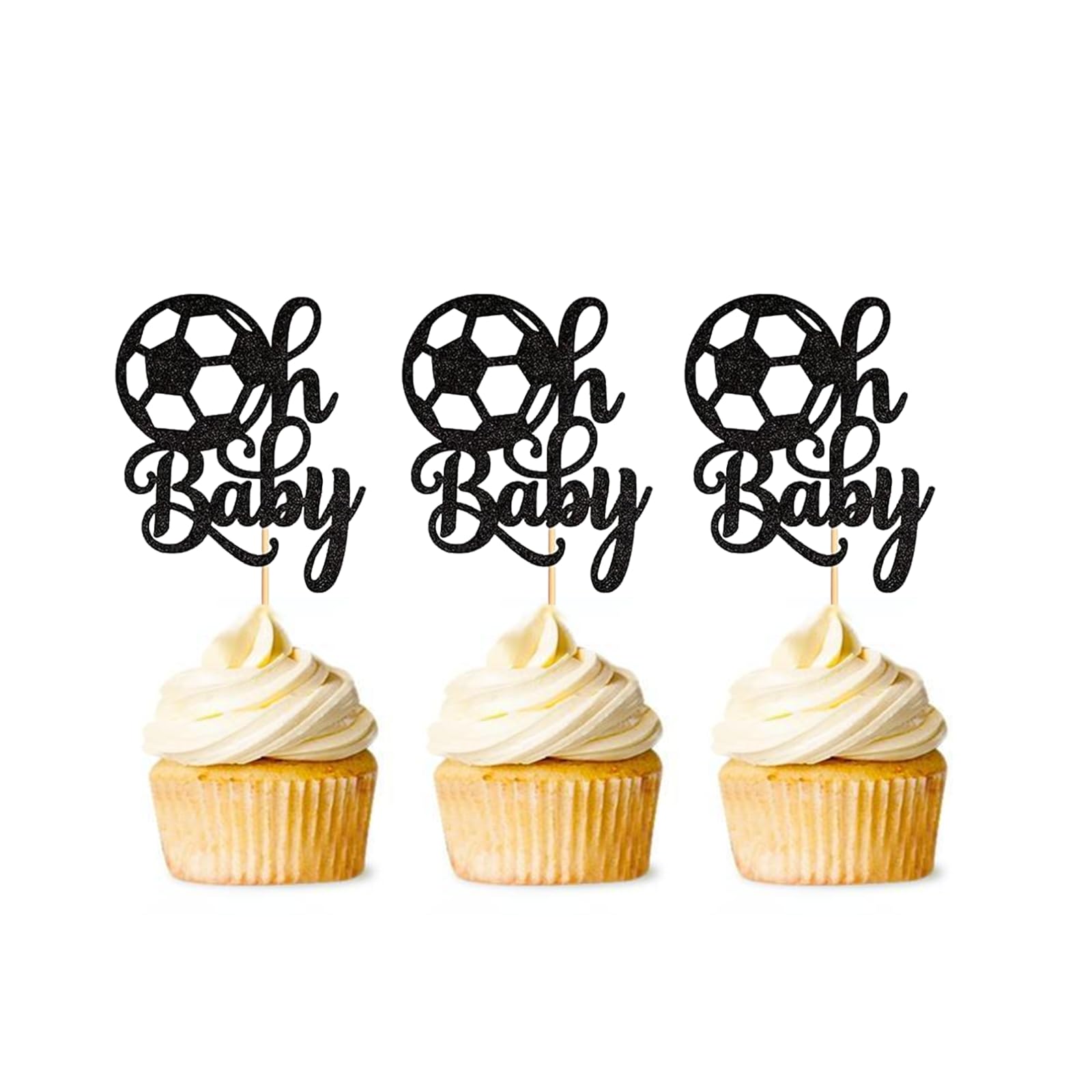 30Pcs Soccer Oh Baby Cupcake Toppers Football Glitter Cake Toppers Decorations for Sport Balls Theme Party Birthday Party Baby Shower Supplies