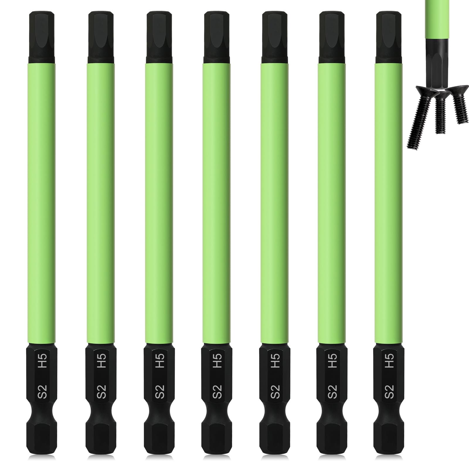 TLEEP 7Pcs 1/4" Hex Head Allen Wrench Drill Bits, Metric 5mm 3.94" Long Hex Key Drill Bit Set, Magnetic Tips Screwdriver Socket Bit Set for Ikea Type