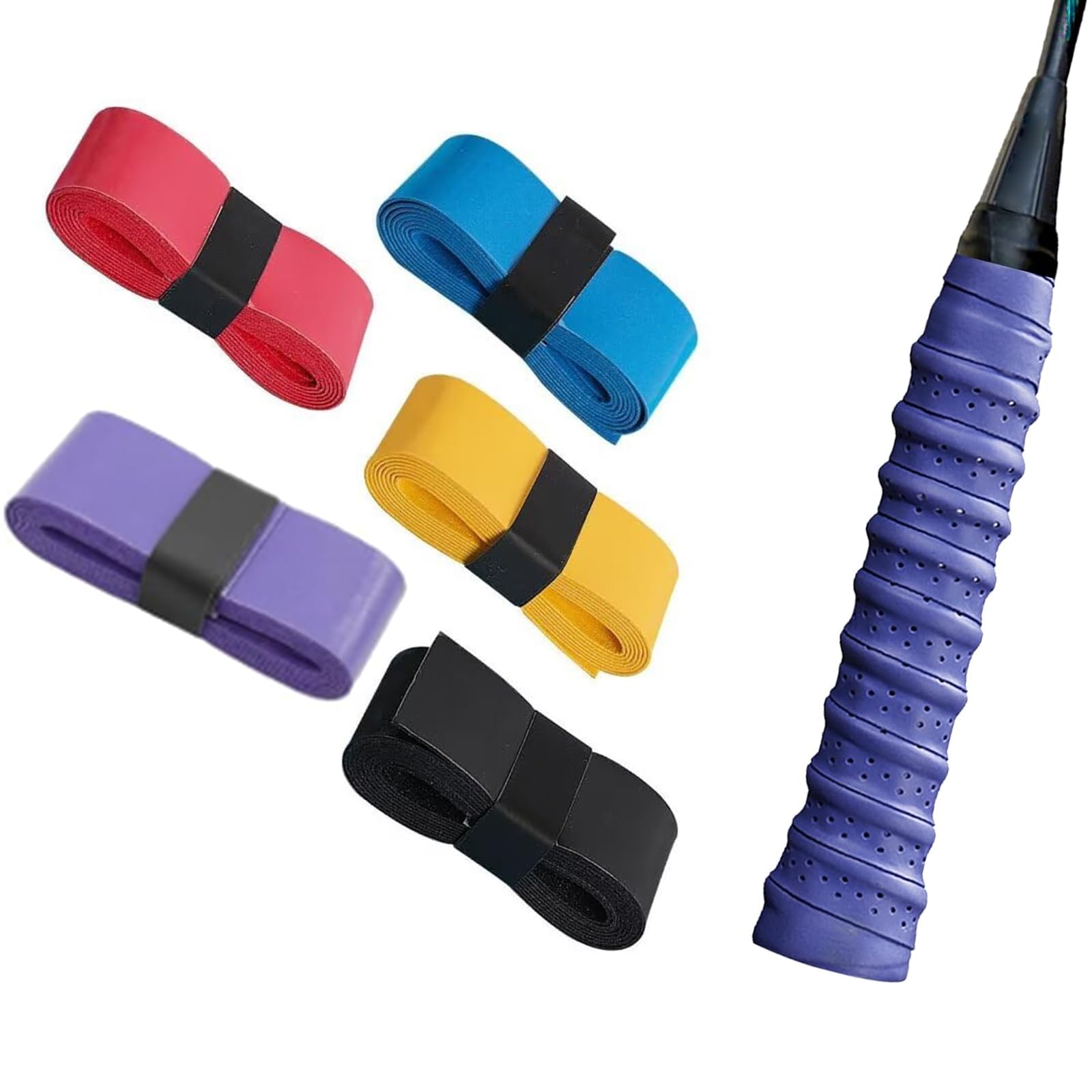 Badminton Grip Tape, 5PCS Towel Grip for Badminton Racquet, Racket Grip Anti Slip, Cushion Wrap for Badminton Grip, 105cm Long in 5 Colors (Red, Purple, Blue, Yellow, Black)-image-30