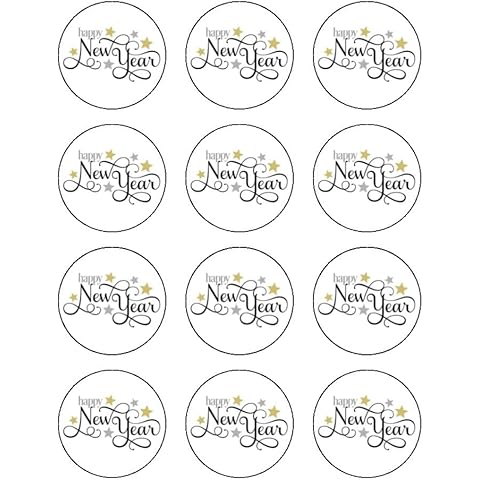 Happy New Year Cocktail Drinks Edible Toppers 12x 2" PRE- CUT PREMIUM RICE PAPER Cover
