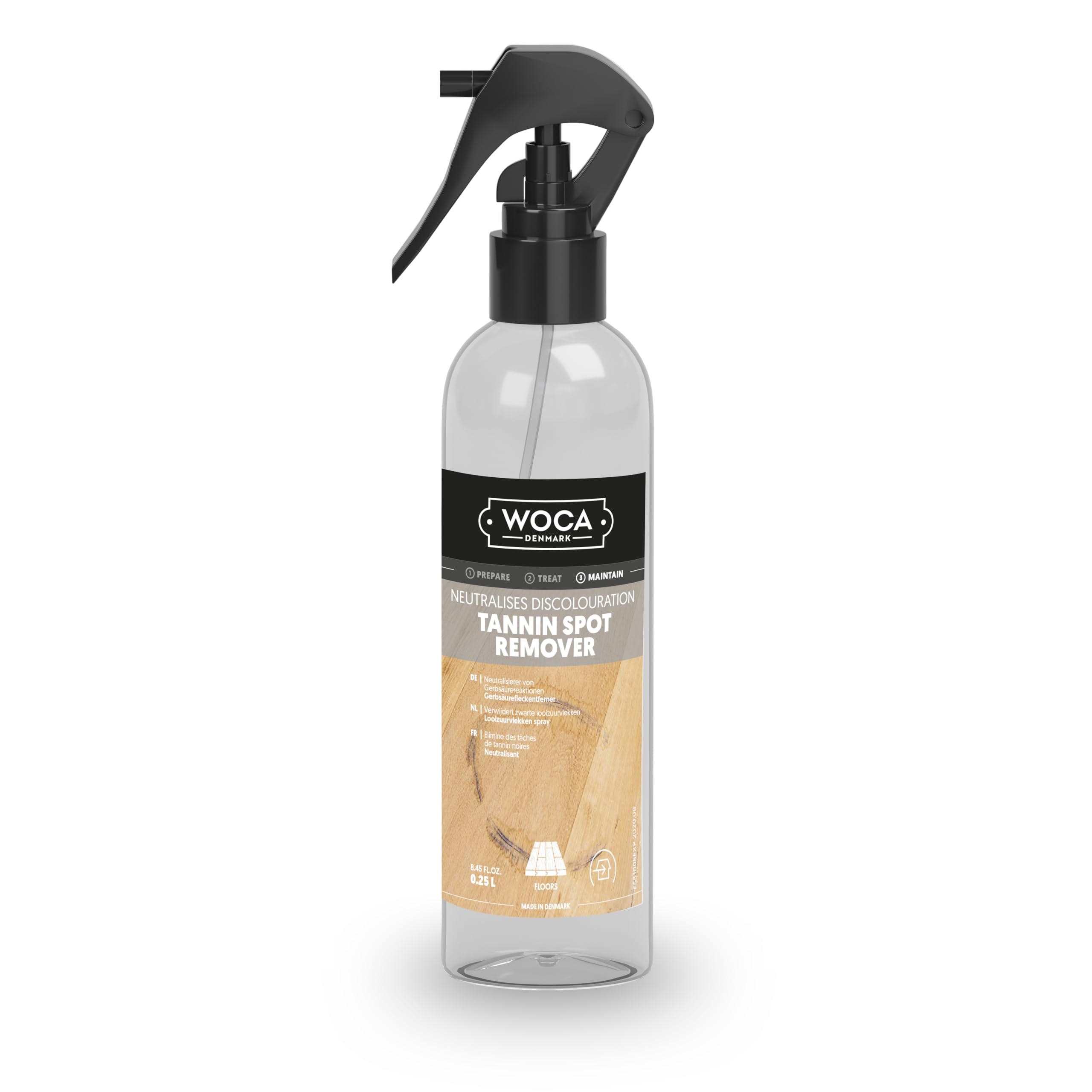 Denmark Tannin Spot Remover – Neutralizes Black Water Stains on Oak & Wood | Water-Based | Indoor/Outdoor Use | Ready-to-Use Spot Cleaner for Acid/Tannin Marks- 0.25L Spray