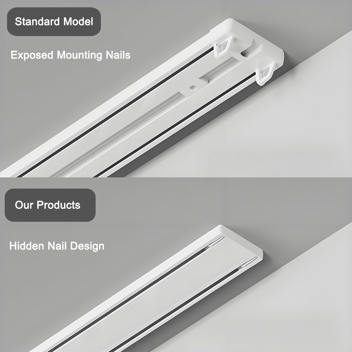 Tringle à rideaux silencieuse à rails à double rangée, Rail de Rideau de Plafond, Aluminium, Séparation de Pièce pour Salon Bureau Chambre, Robuste Facile à Installer(Blanc,1.6m(5.2ft))