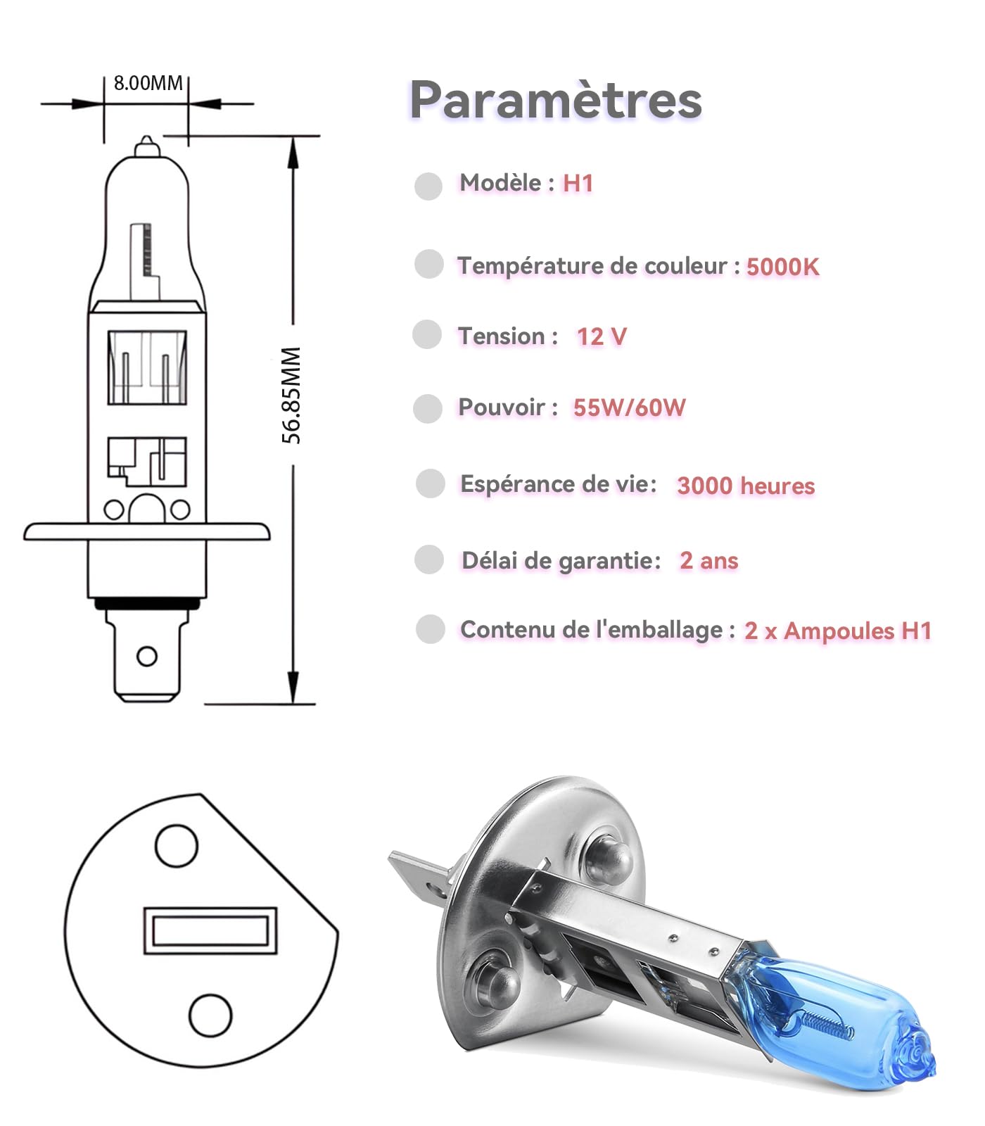 LTONXEN H7 Autolampen 12V 60/55W - Warmweiß Abblendlicht Set 2 Stück