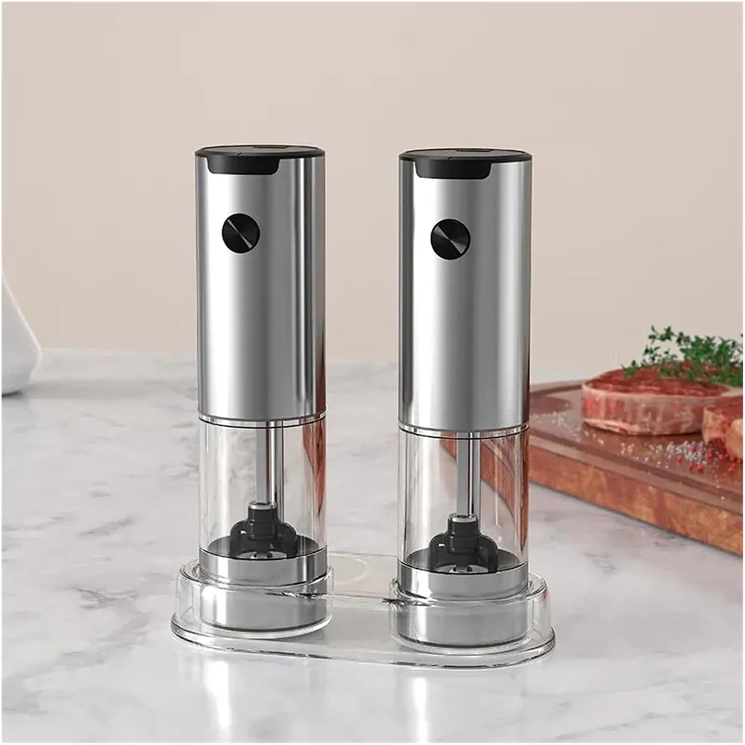 Automatic Pepper And Salt Grinder With LED Light Adjustable Coarseness Grinder Kitchen Tools(Steel 1pcs)