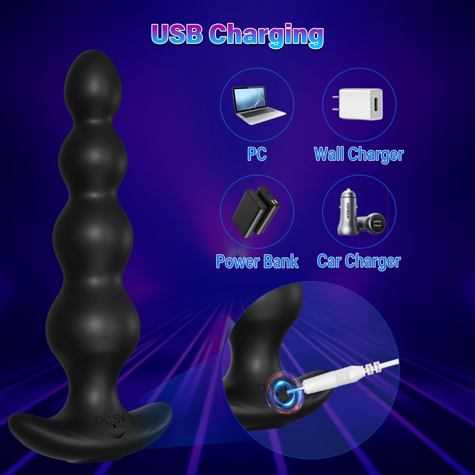 Vibrating Anal Beads Sex Toys - Vibrating Butt Plug with App Control 9 Vibrating Modes, Rechargeable Silicone Prostate Massager & G-spot Vibrator, Adult Sex Toys for Men Women Couples Pleasure